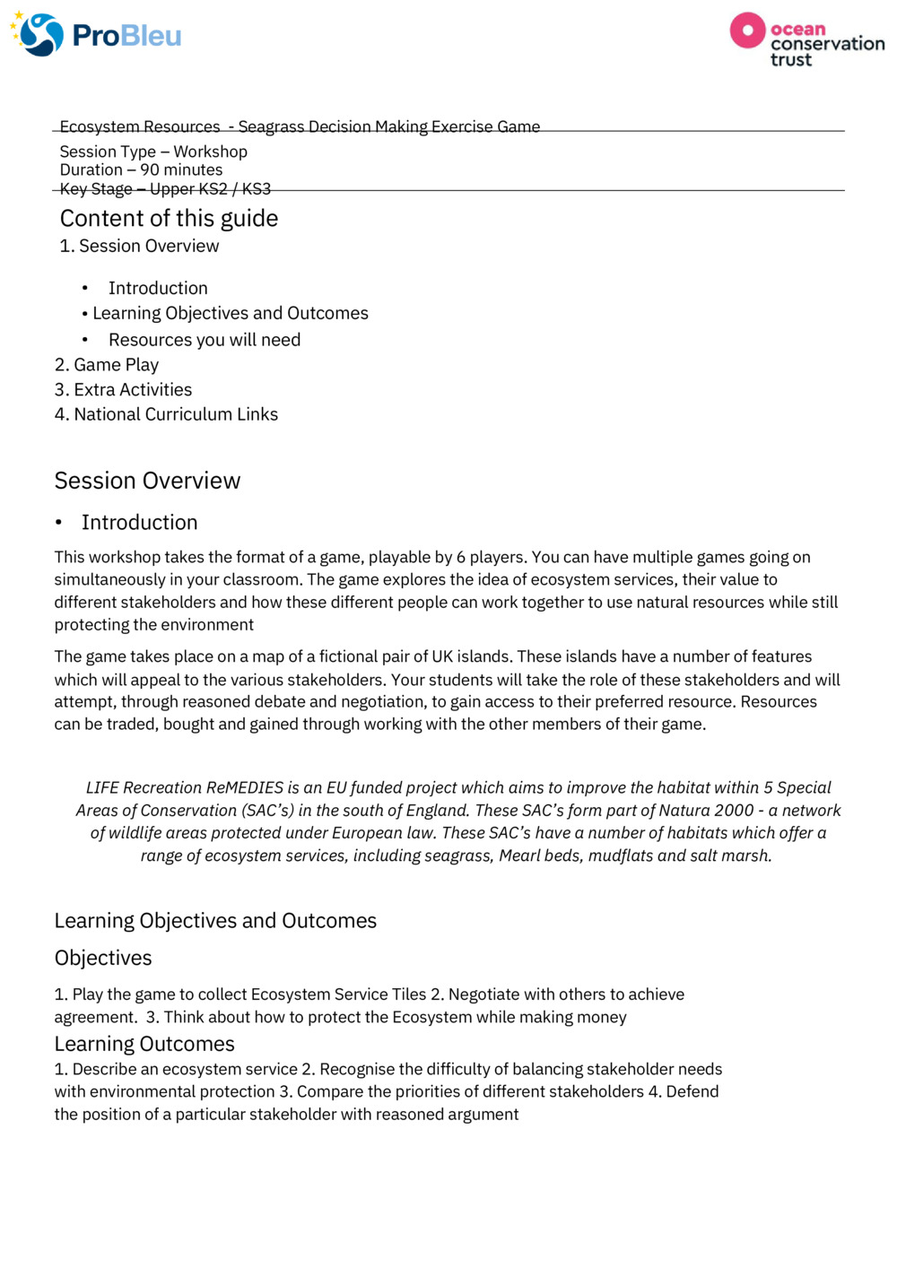 Save our Seabed - Ecosystem Services - Teacher pack game instructions_0