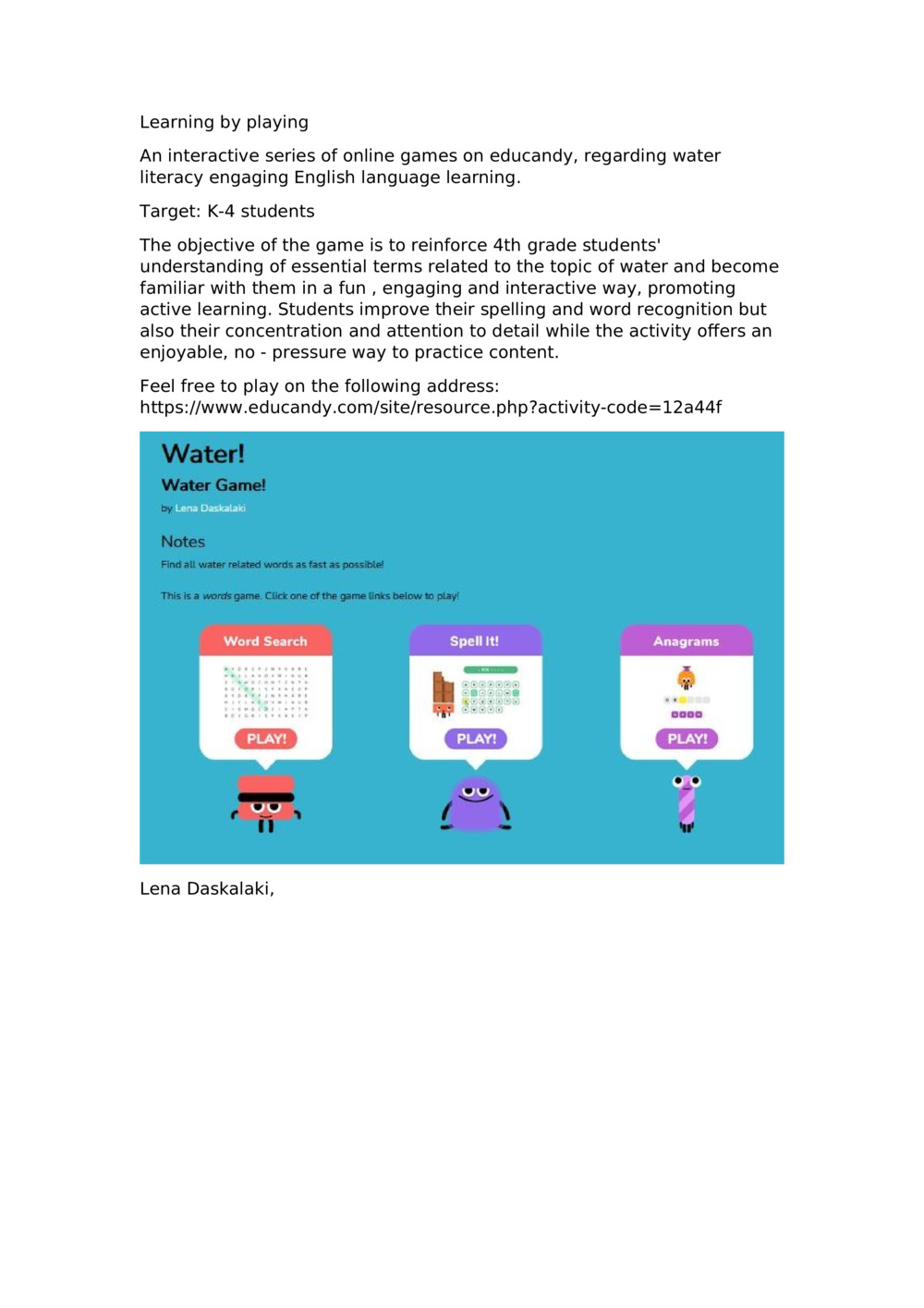 Water literay and english language learning
