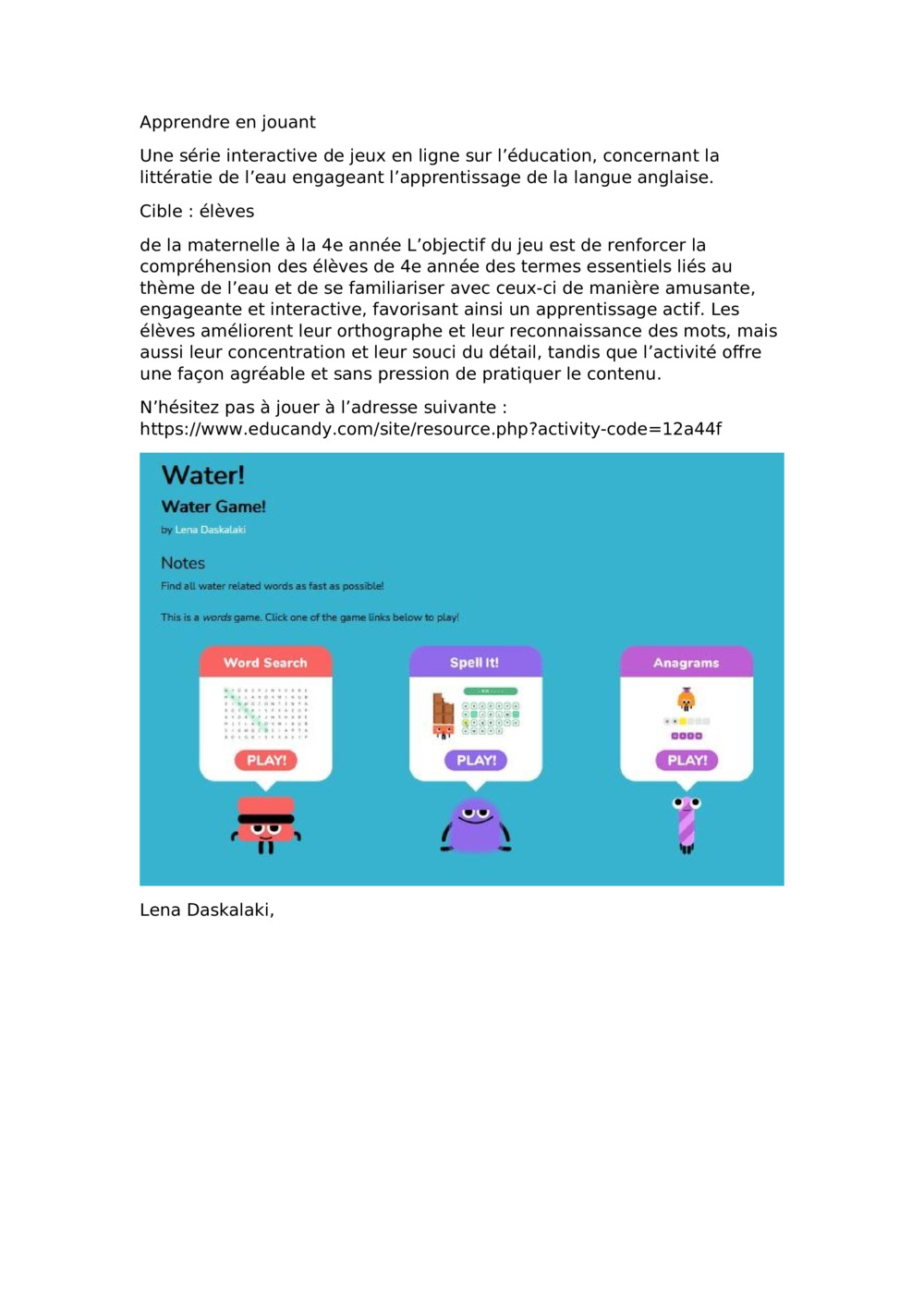 Littératie aquatique et apprentissage de la langue anglaise