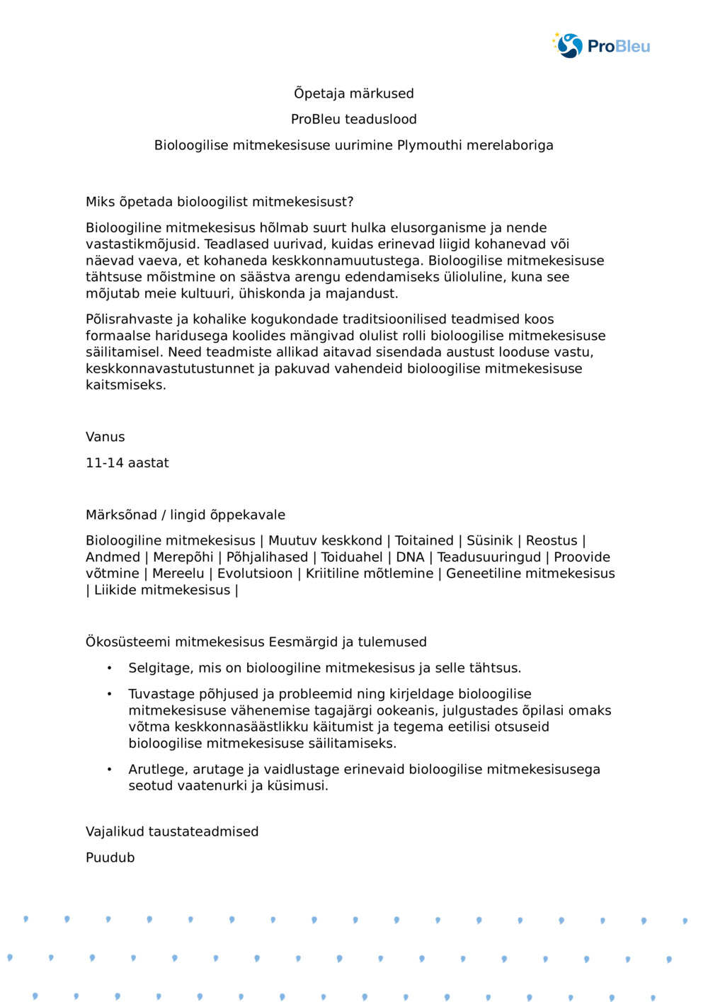 Bioloogilise mitmekesisuse uurimine Plymouthi merelaboriga – õpetaja märkmed_0