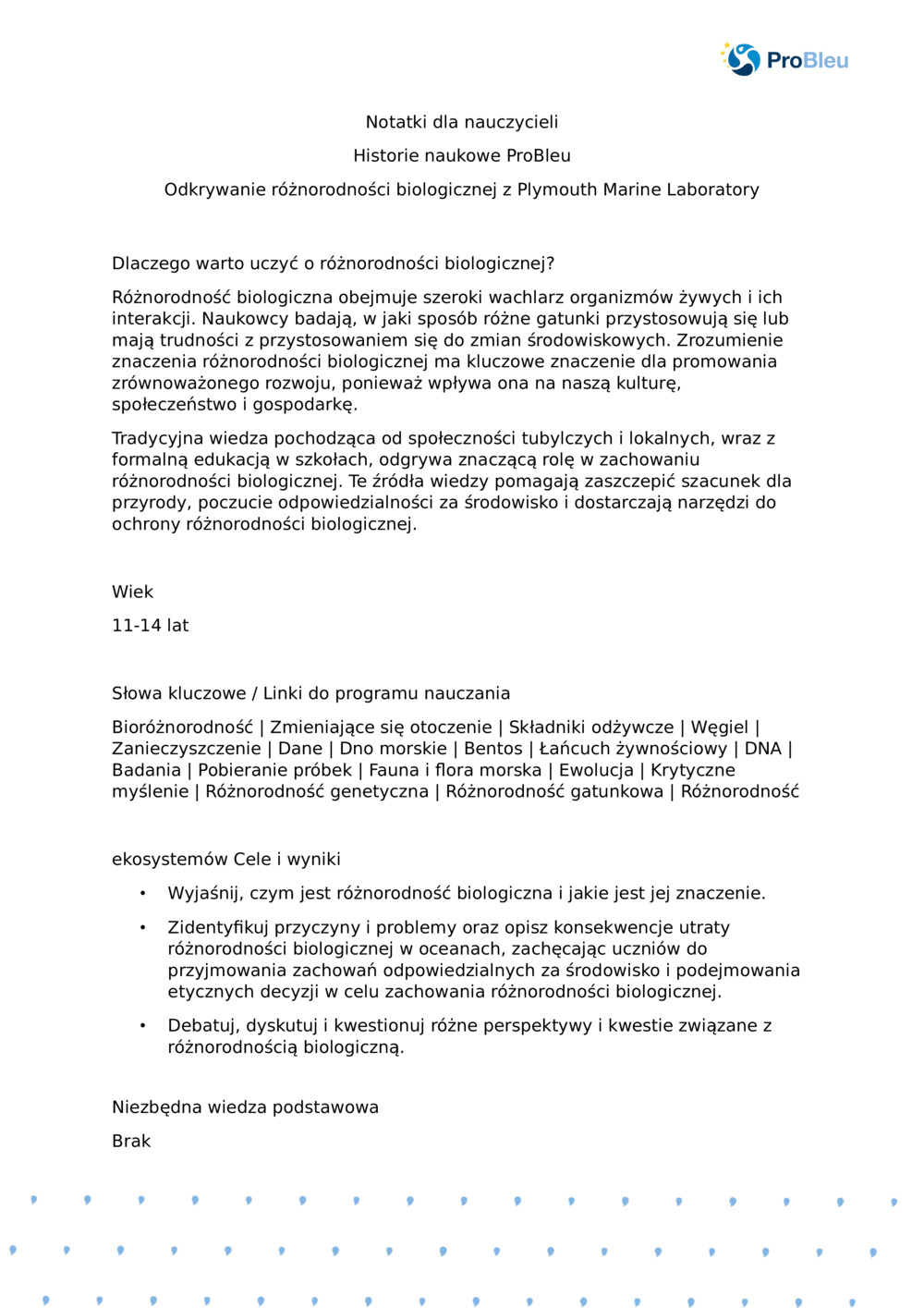 Odkrywanie różnorodności biologicznej z Plymouth Marine Laboratory - Notatki dla nauczycieli_0