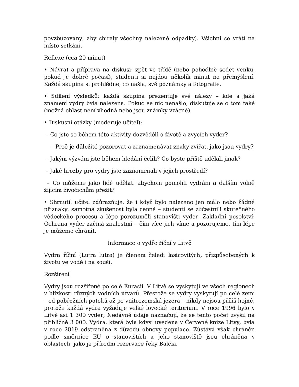 Plán lekce pro monitorování vyder v řece Balcia_2