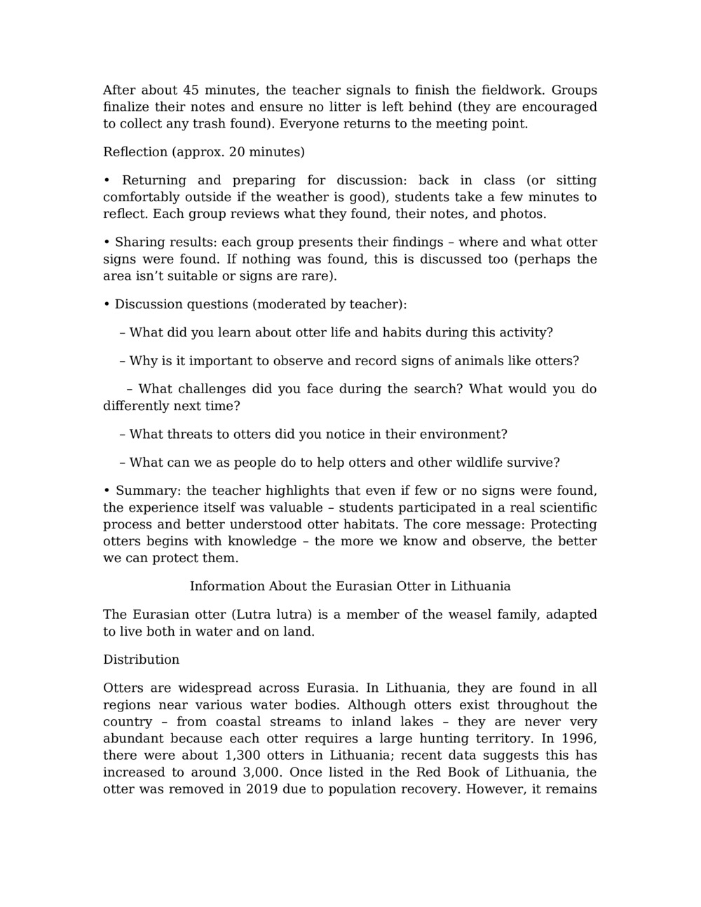 Lesson Plan for Otter Monitoring in the Balcia River_2