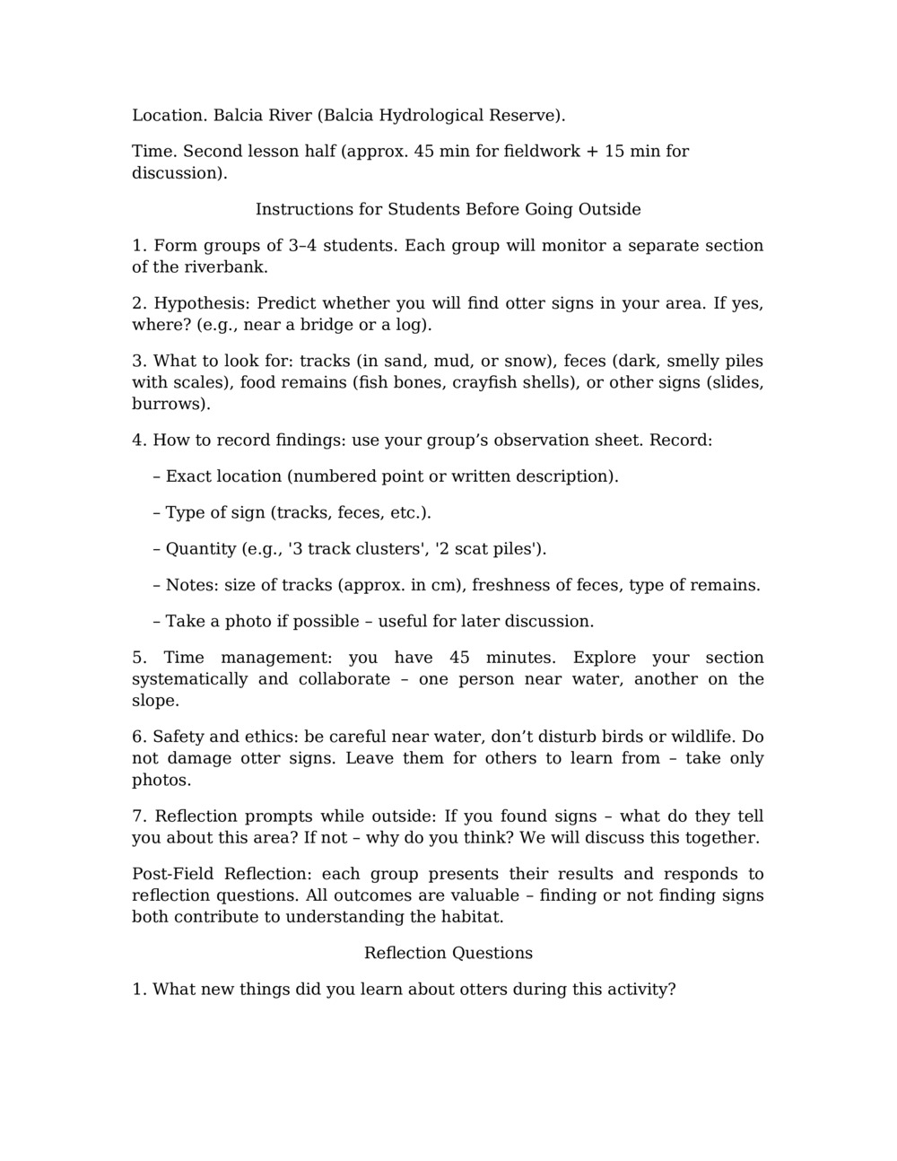 Lesson Plan for Otter Monitoring in the Balcia River_4
