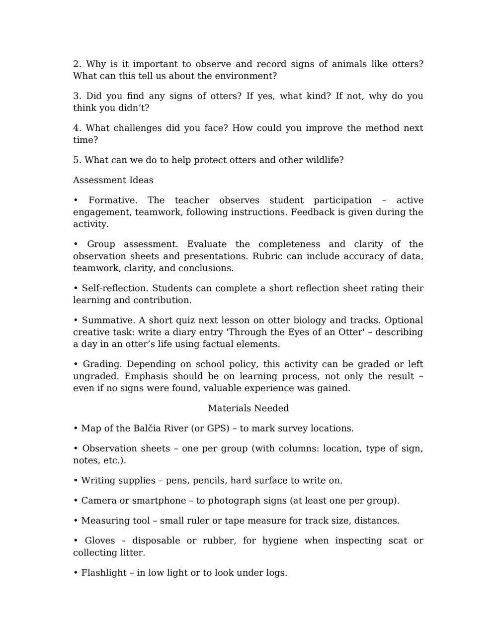 Lesson Plan for Otter Monitoring in the Balcia River_5