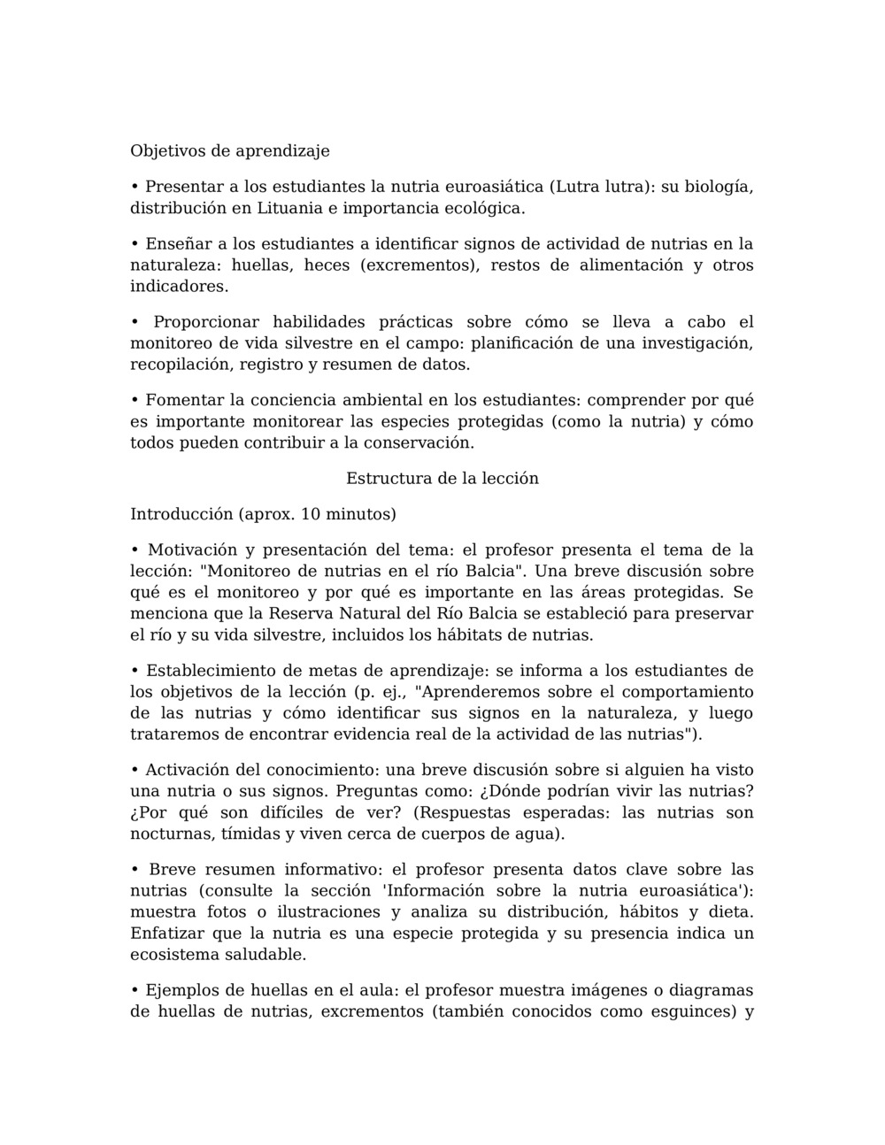 Plan de lección para el monitoreo de nutrias en el río Balcia_0