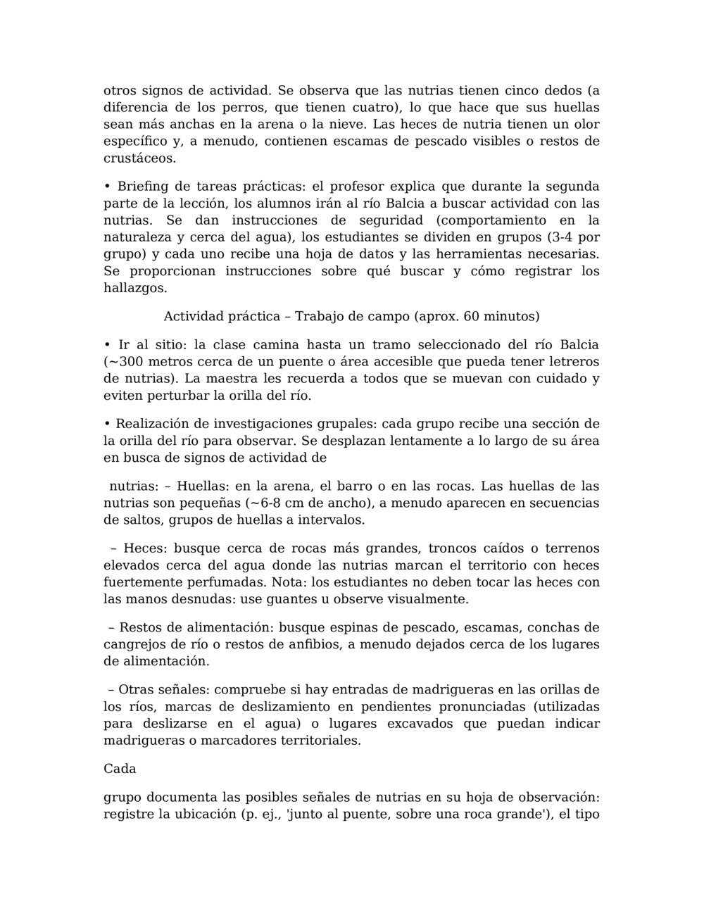 Plan de lección para el monitoreo de nutrias en el río Balcia_1
