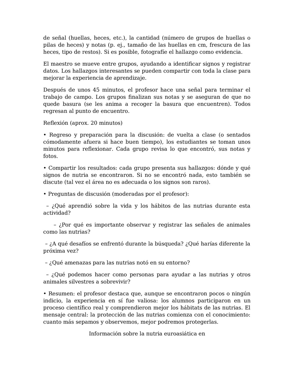 Plan de lección para el monitoreo de nutrias en el río Balcia_2