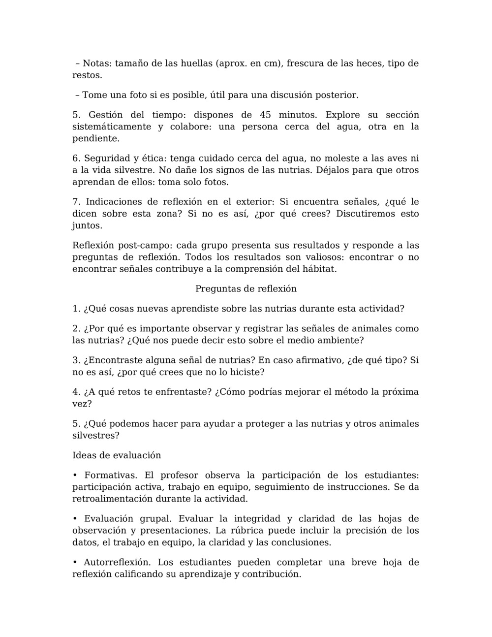 Plan de lección para el monitoreo de nutrias en el río Balcia_5