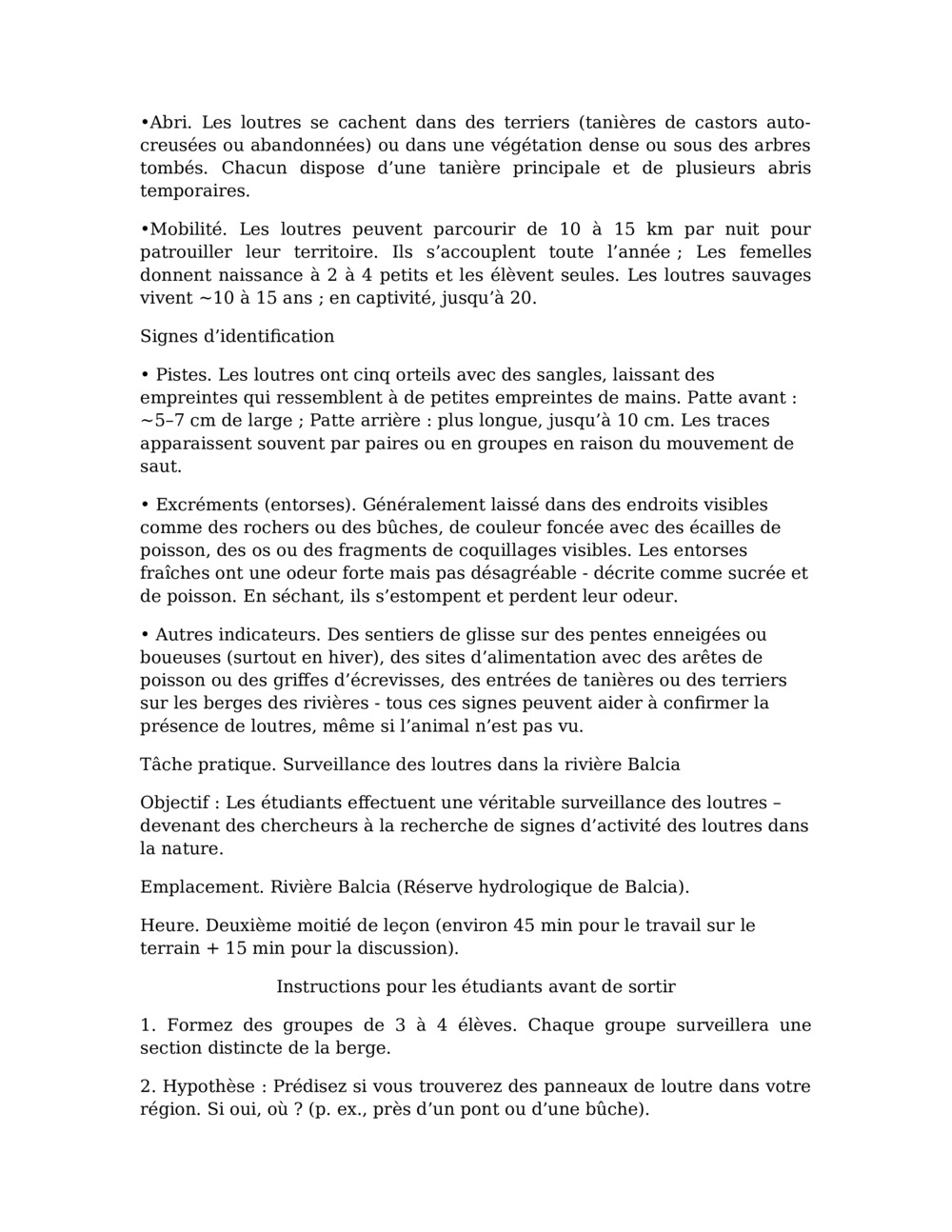 Plan de leçon pour la surveillance des loutres dans la rivière Balcia_4