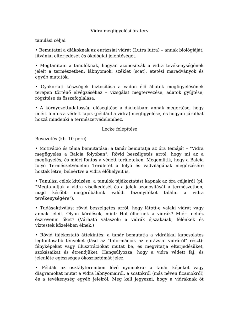 Óraterv a vidra megfigyeléséhez a Balcia folyóban_0