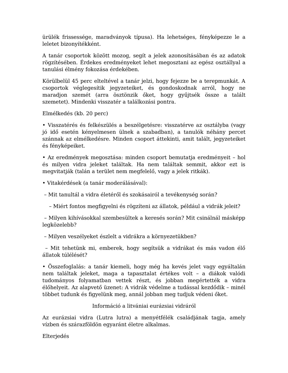 Óraterv a vidra megfigyeléséhez a Balcia folyóban_2