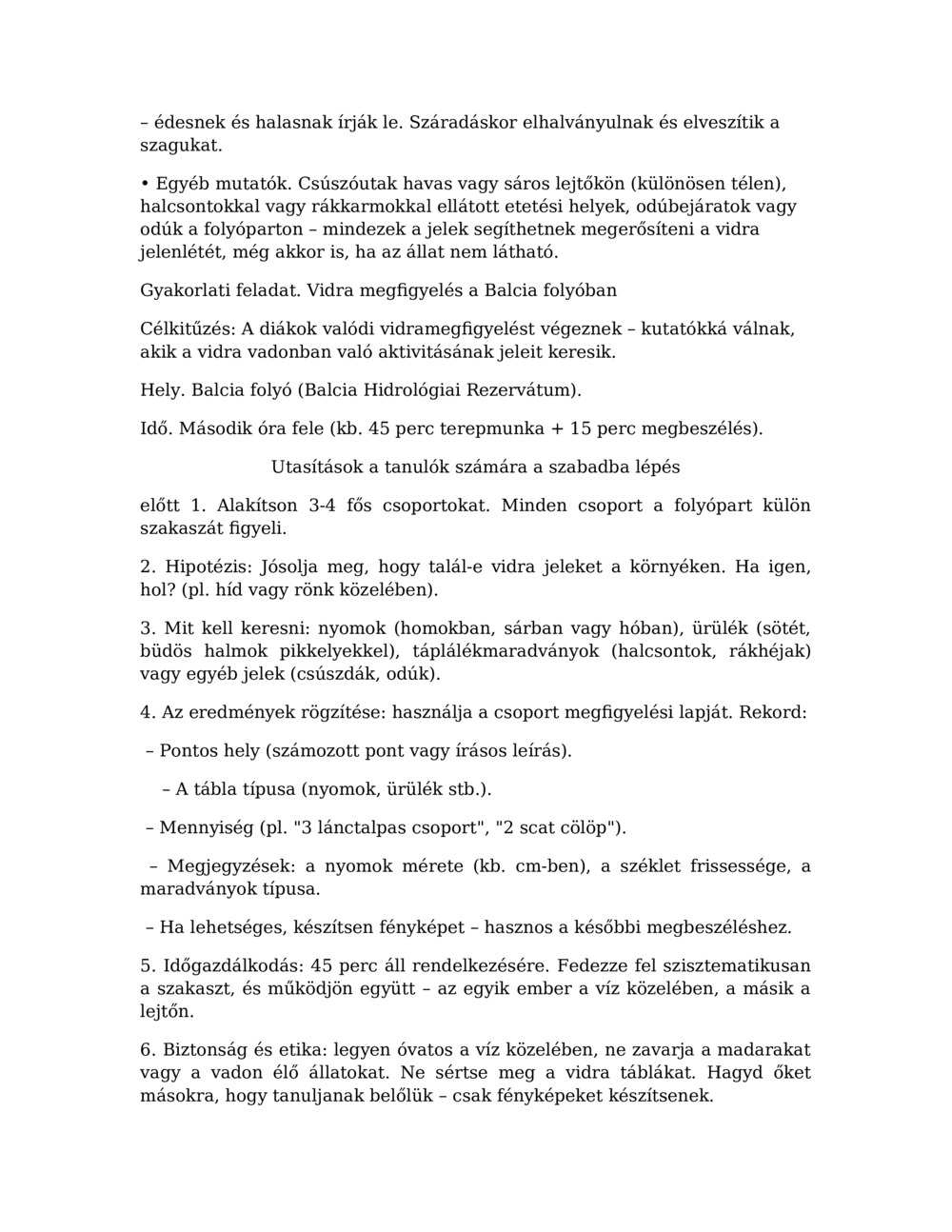 Óraterv a vidra megfigyeléséhez a Balcia folyóban_4