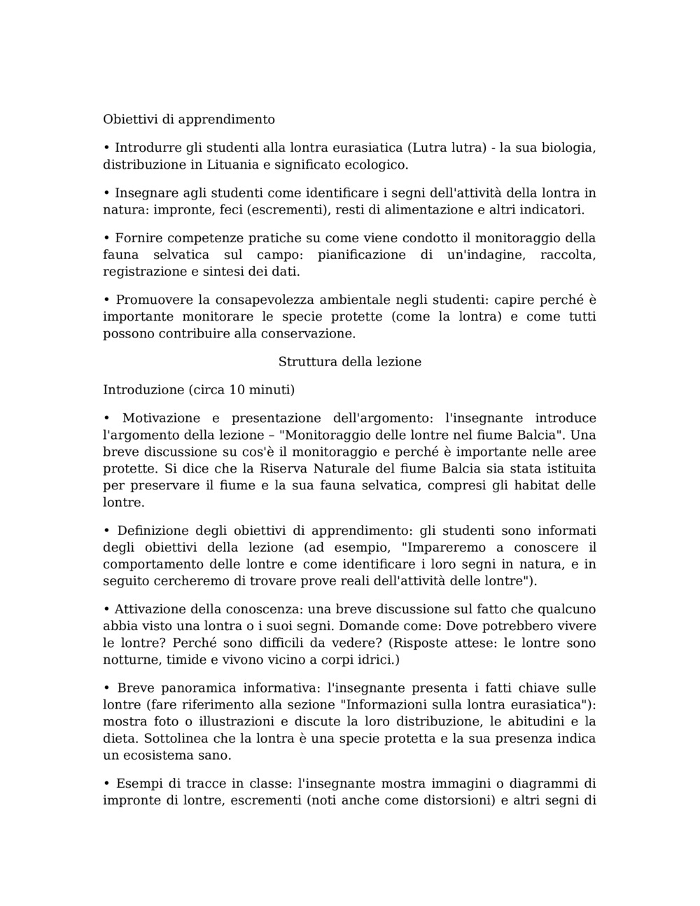 Piano di lezione per il monitoraggio delle lontre nel fiume Balcia_0