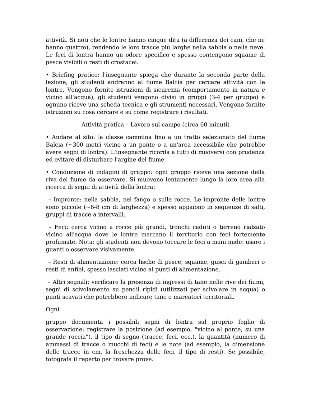 Piano di lezione per il monitoraggio delle lontre nel fiume Balcia_1