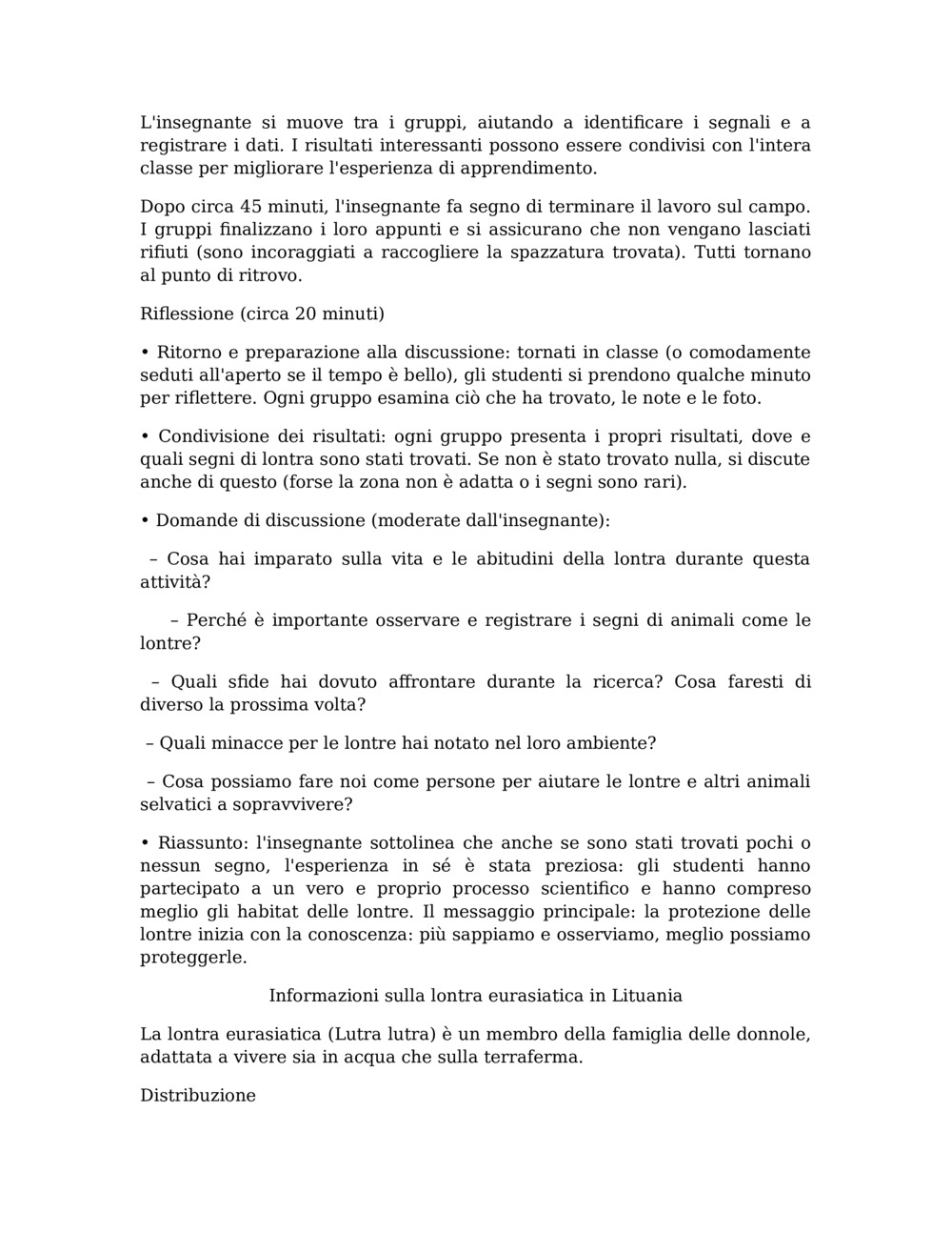 Piano di lezione per il monitoraggio delle lontre nel fiume Balcia_2