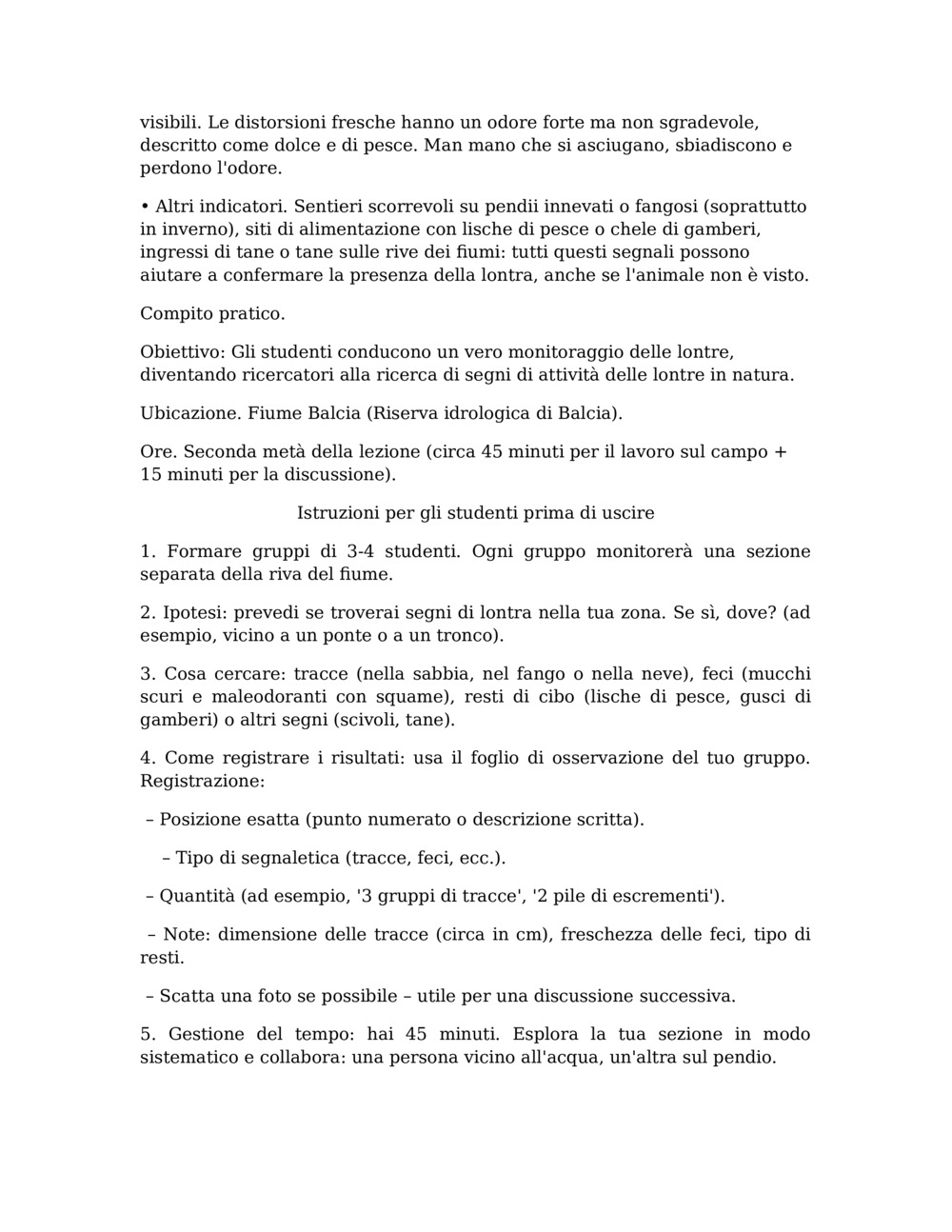 Piano di lezione per il monitoraggio delle lontre nel fiume Balcia_4