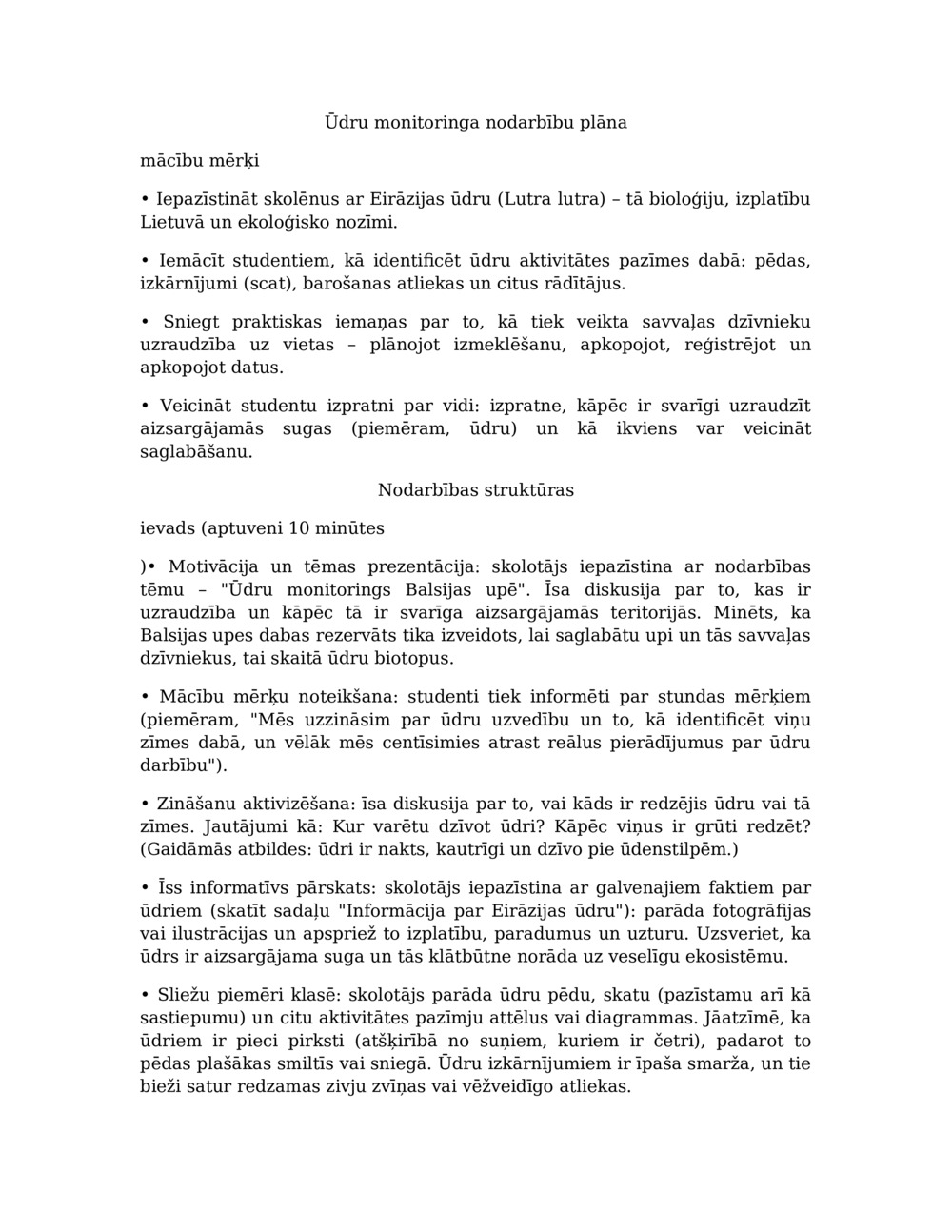 Nodarbību plāns ūdru monitoringam Balcia upē_0