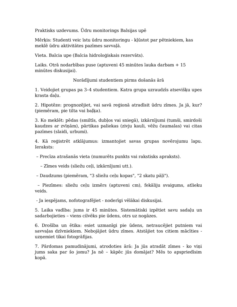 Nodarbību plāns ūdru monitoringam Balcia upē_4
