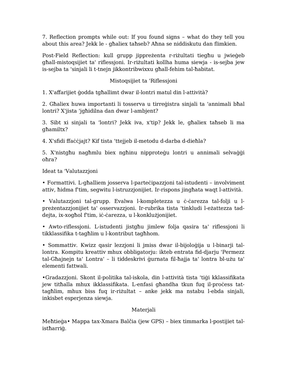 Pjan ta' Lezzjoni għall-Monitoraġġ tal-Lontra fix-Xmara Balcia_5