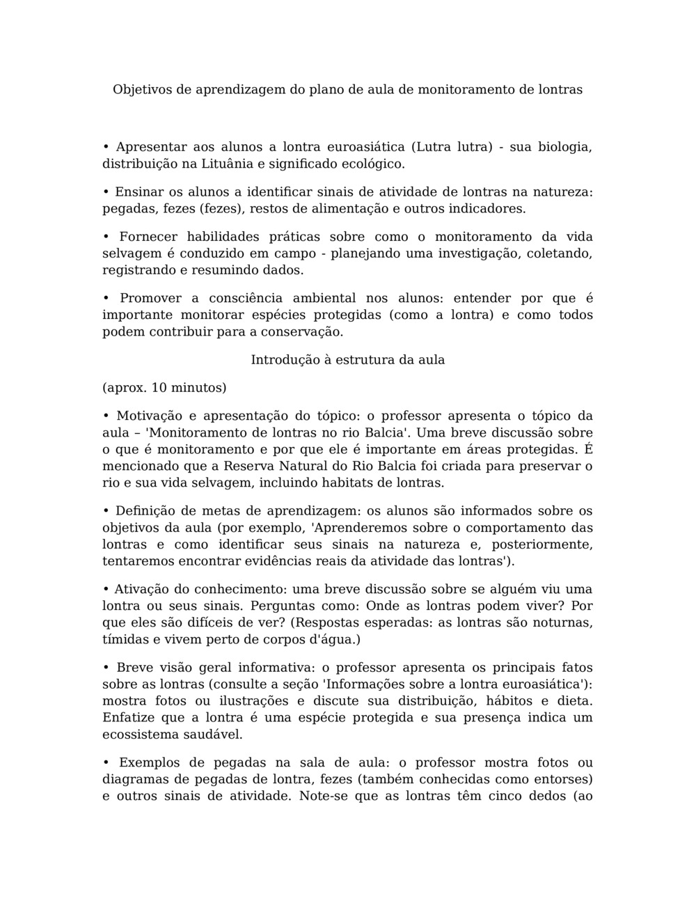 Plano de aula para monitoramento de lontras no rio Balcia_0