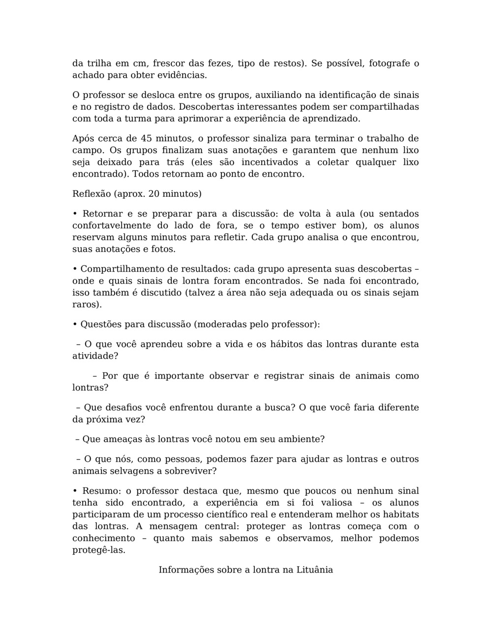 Plano de aula para monitoramento de lontras no rio Balcia_2