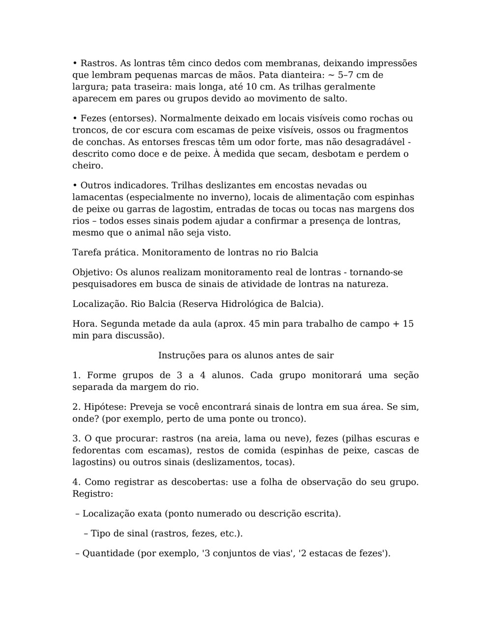 Plano de aula para monitoramento de lontras no rio Balcia_4