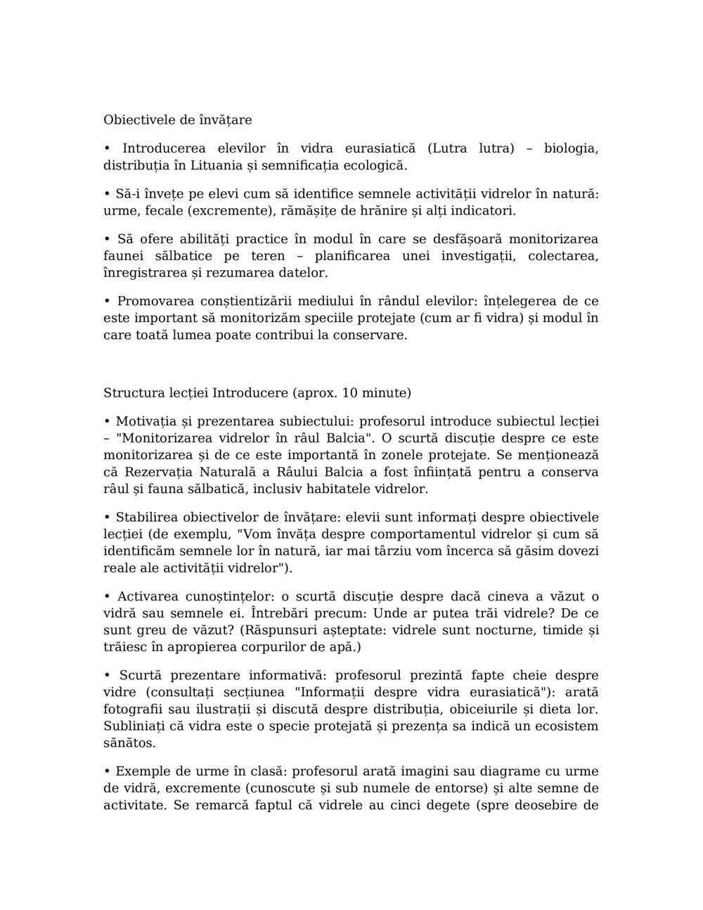 Plan de lecție pentru monitorizarea vidrelor în râul Balcia_0