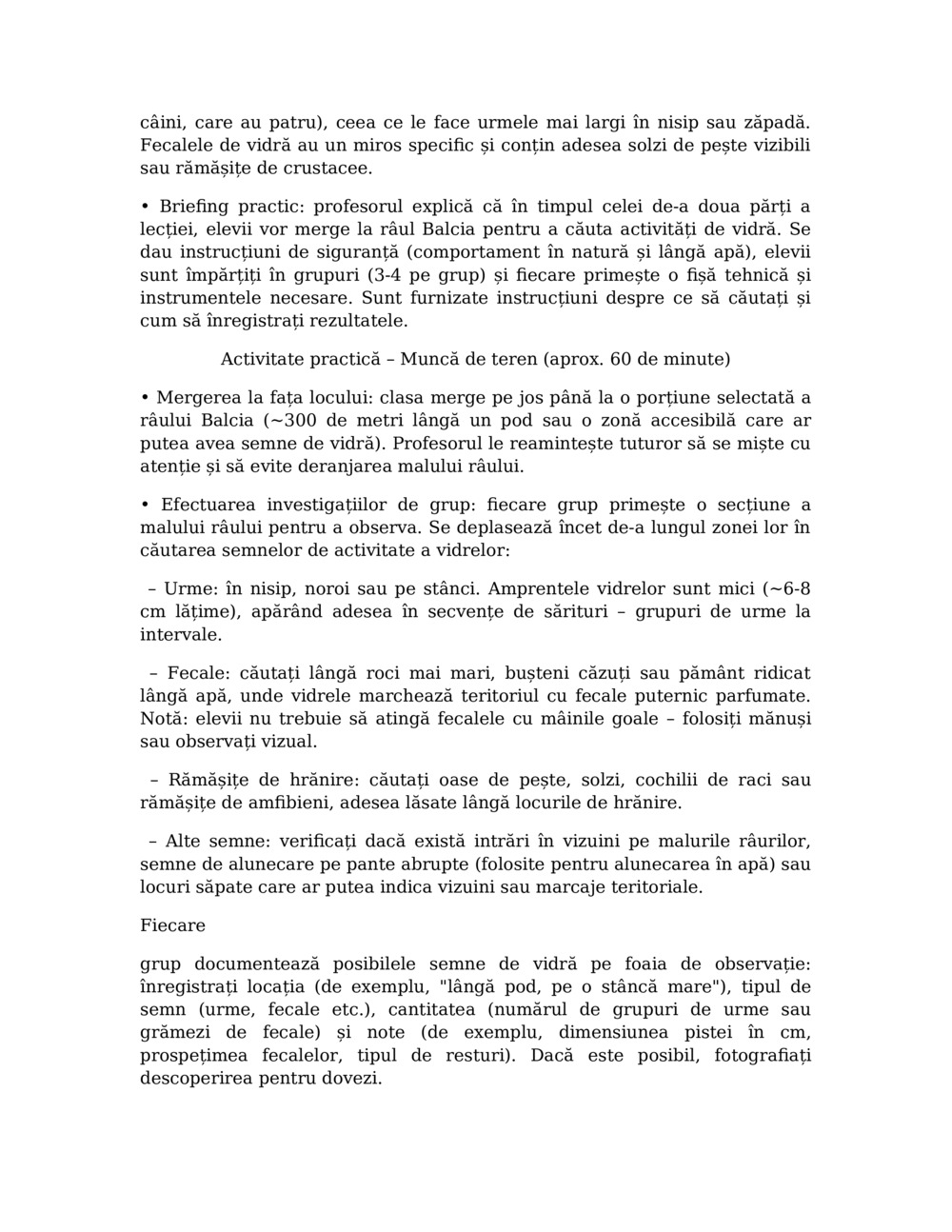 Plan de lecție pentru monitorizarea vidrelor în râul Balcia_1