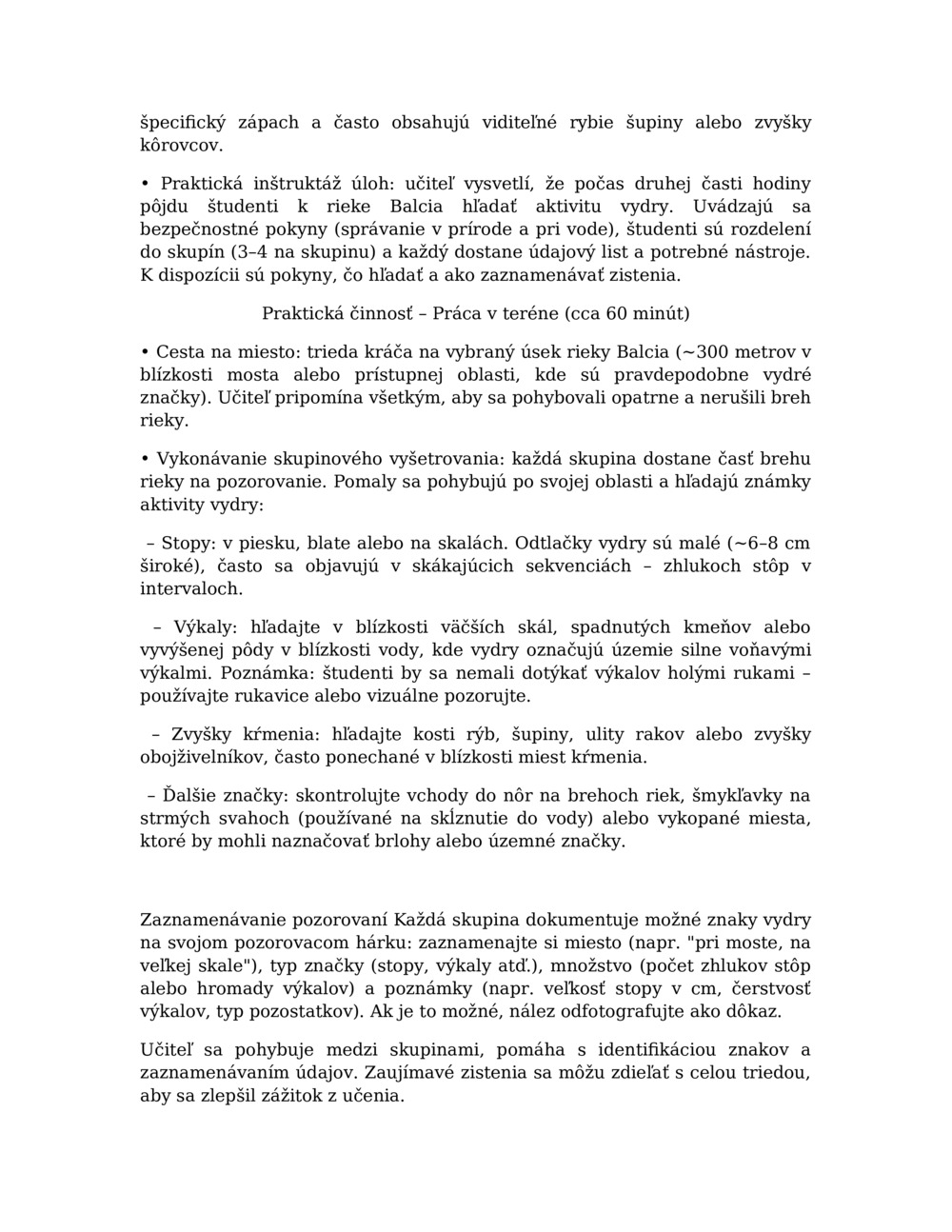 Plán lekcií pre monitorovanie vydry v rieke Balcia_1