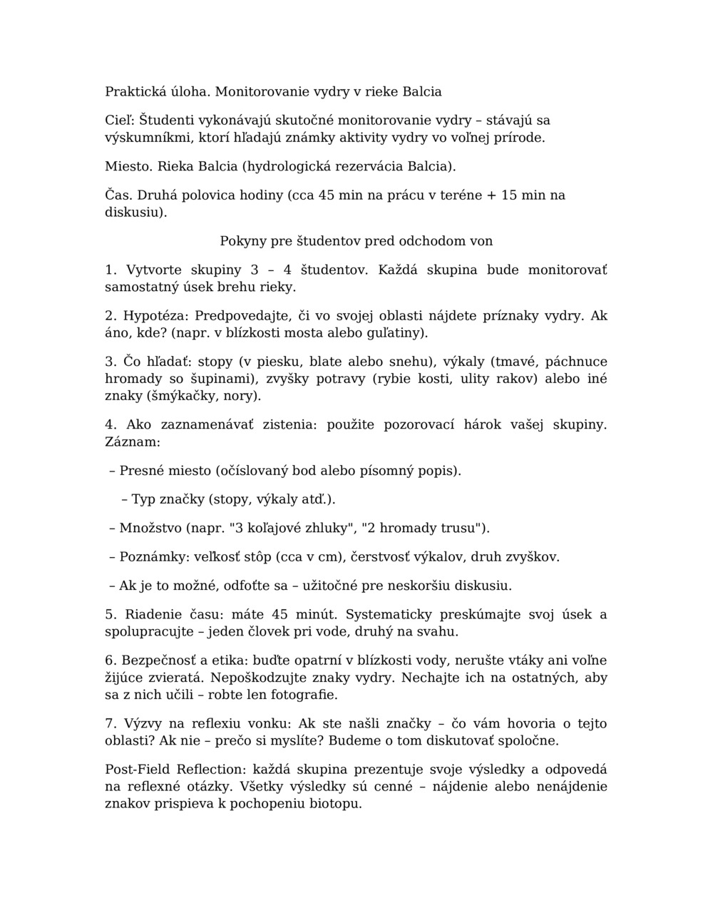 Plán lekcií pre monitorovanie vydry v rieke Balcia_4