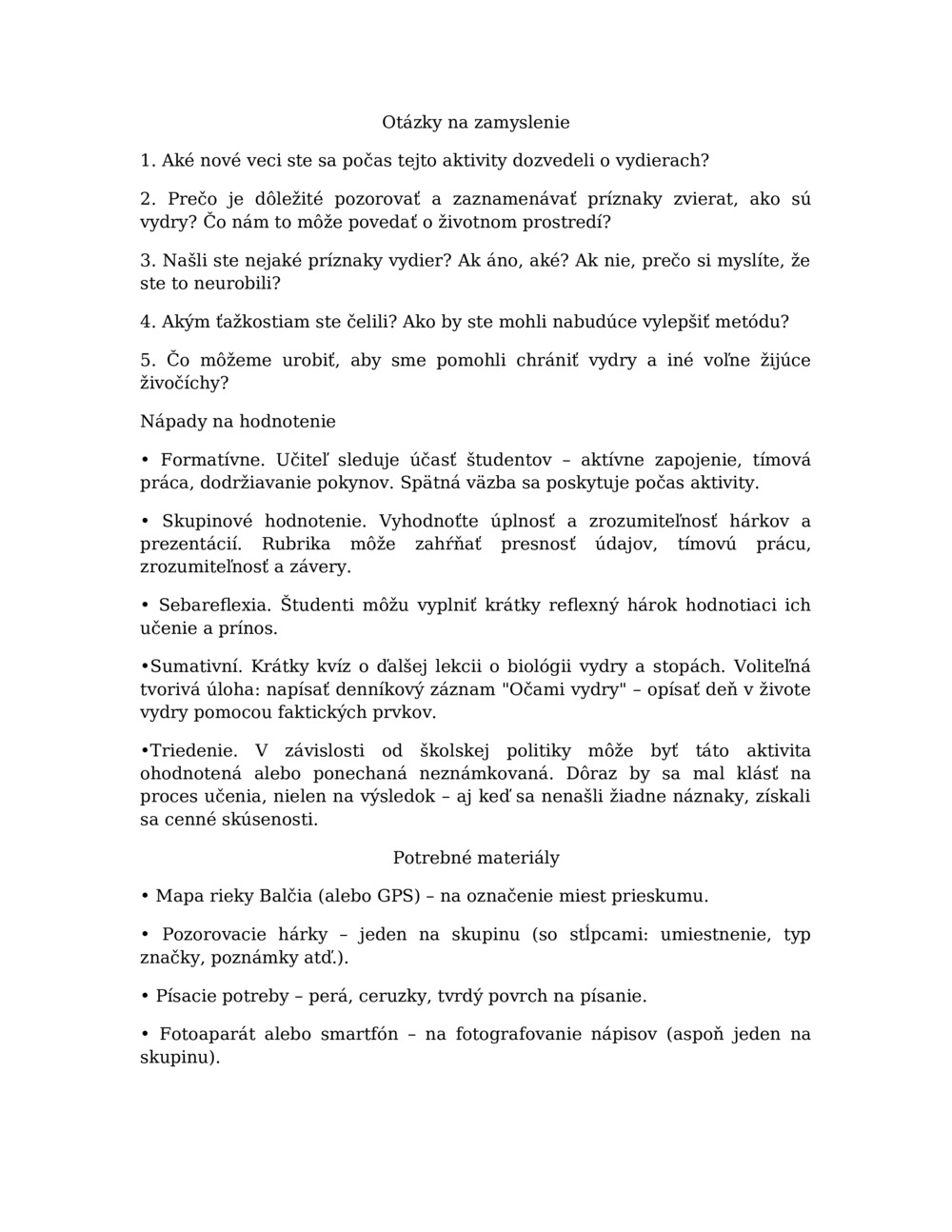 Plán lekcií pre monitorovanie vydry v rieke Balcia_5