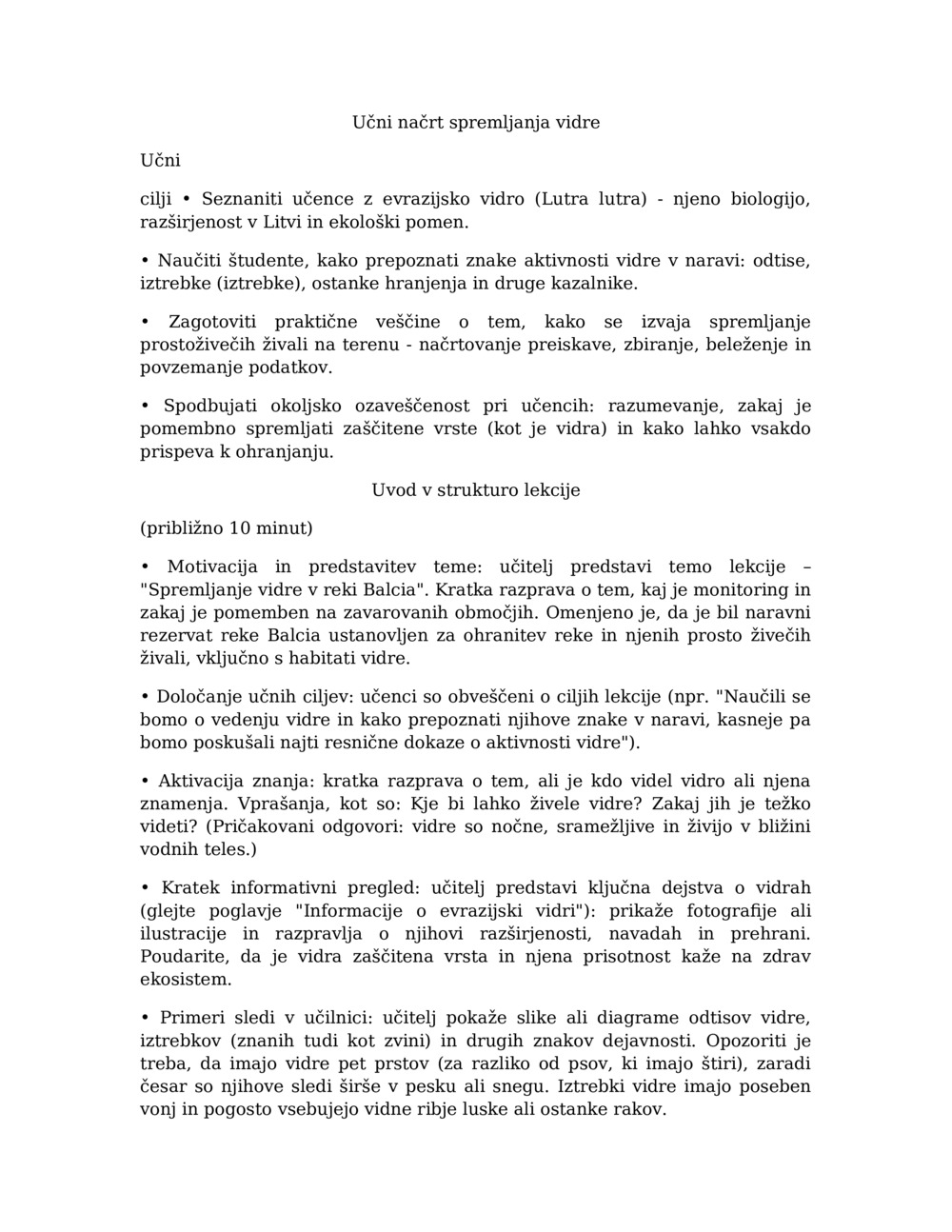 Učni načrt za spremljanje vidre v reki Balcia_0