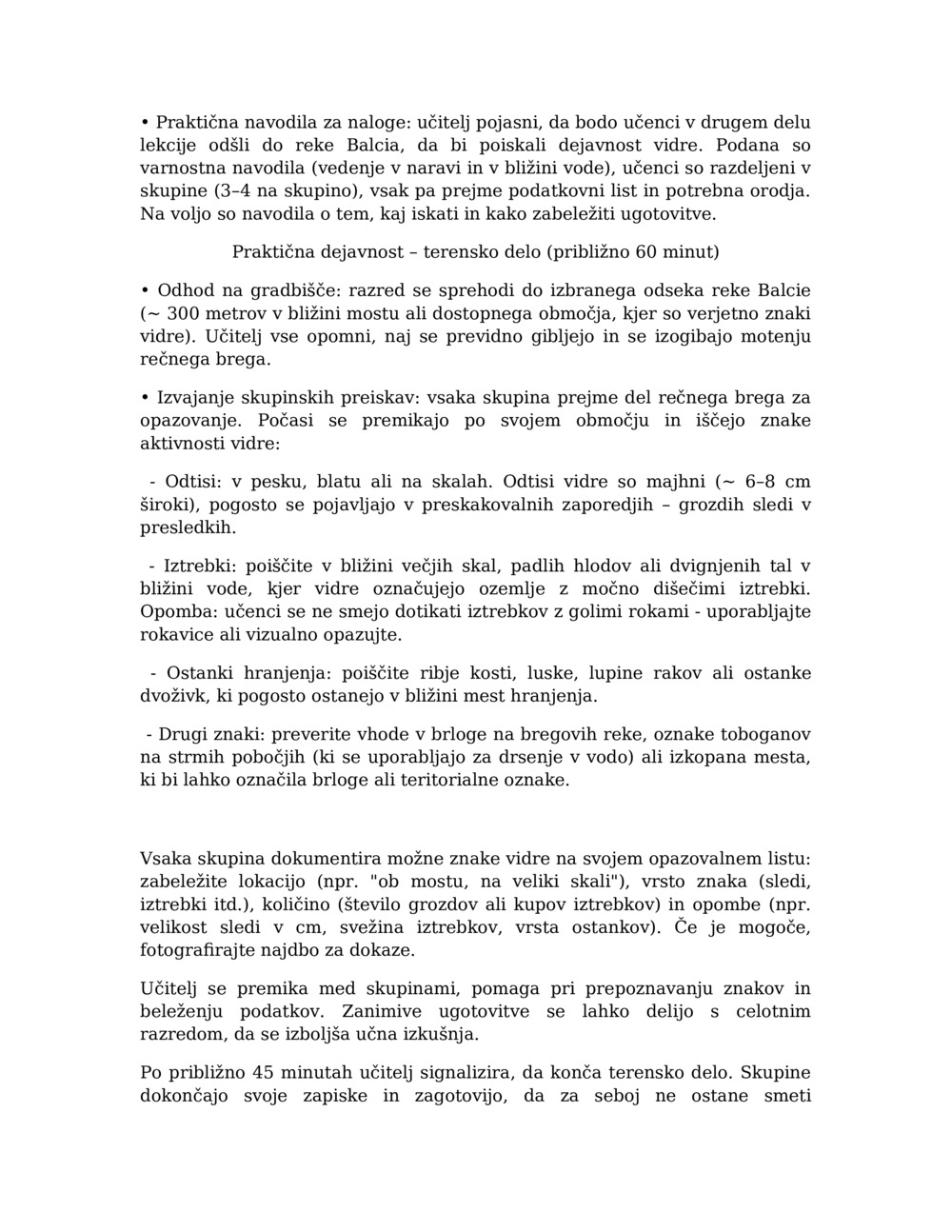 Učni načrt za spremljanje vidre v reki Balcia_1