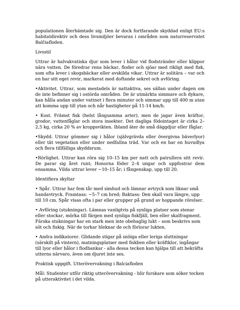 Lektionsplan för övervakning av uttrar i Balciafloden_3