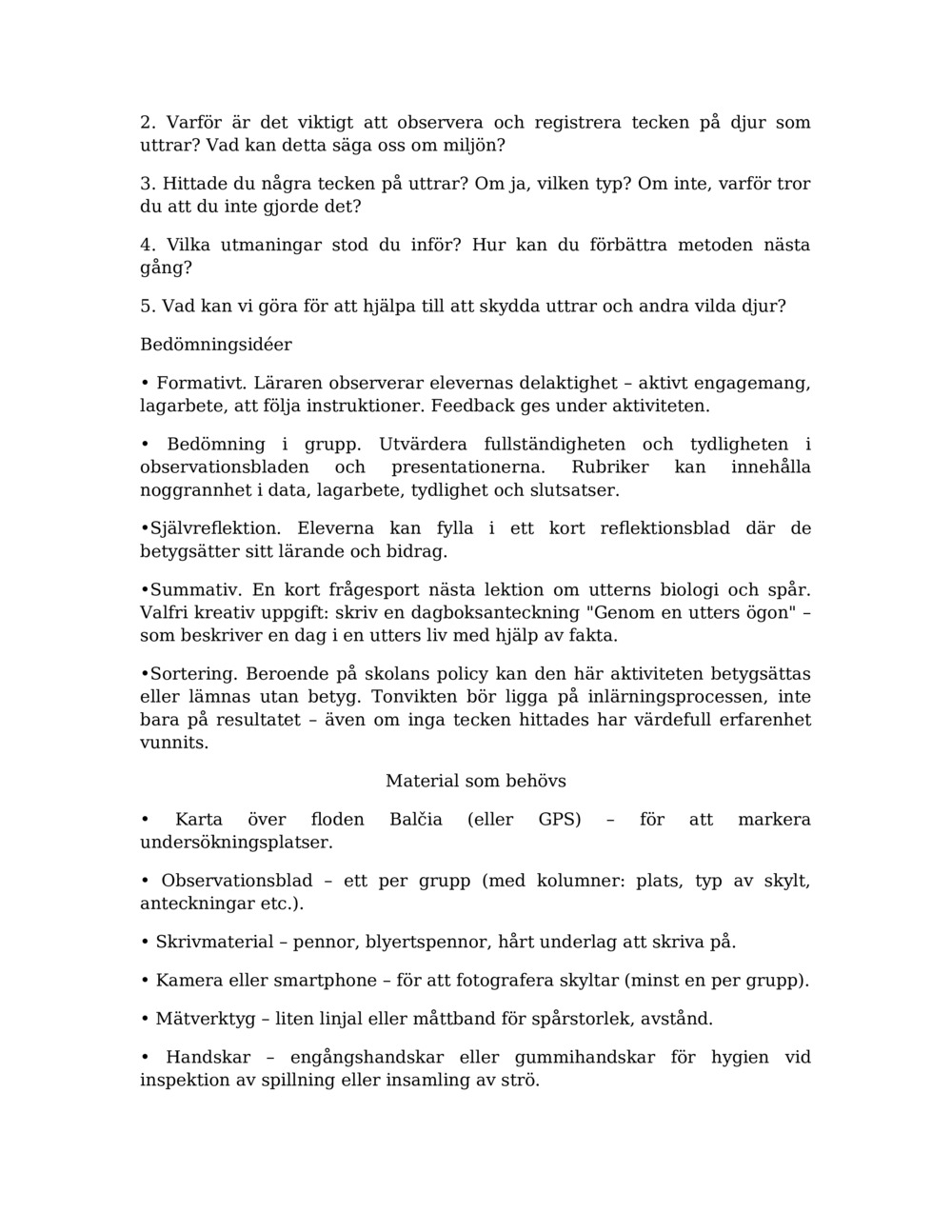 Lektionsplan för övervakning av uttrar i Balciafloden_5
