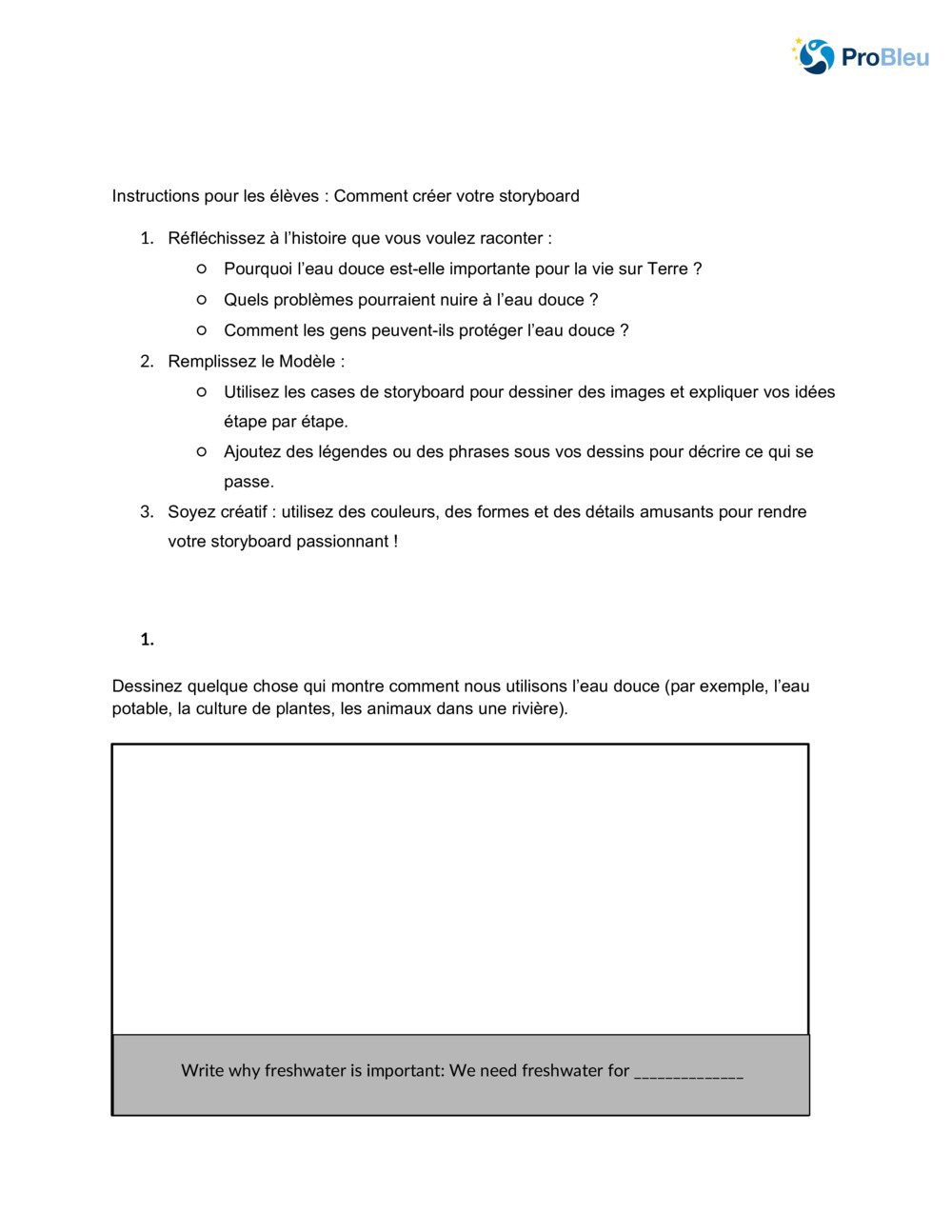 Storyboard : L’importance de l’eau douce _1
