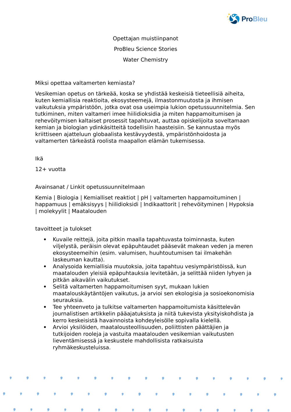 Vesikemia Plymouth Marine Laboratoryn kanssa - Opettajan muistiinpanot_0