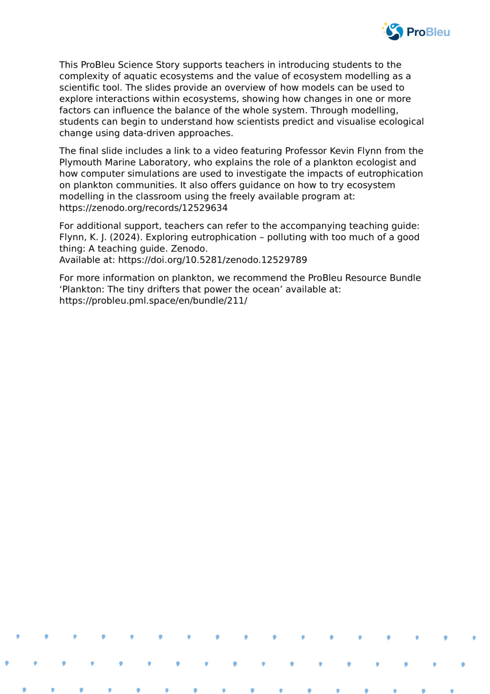 Teacher's Notes: Ecosystem Modelling with a Plankton Ecologist_ProBleu Science Story