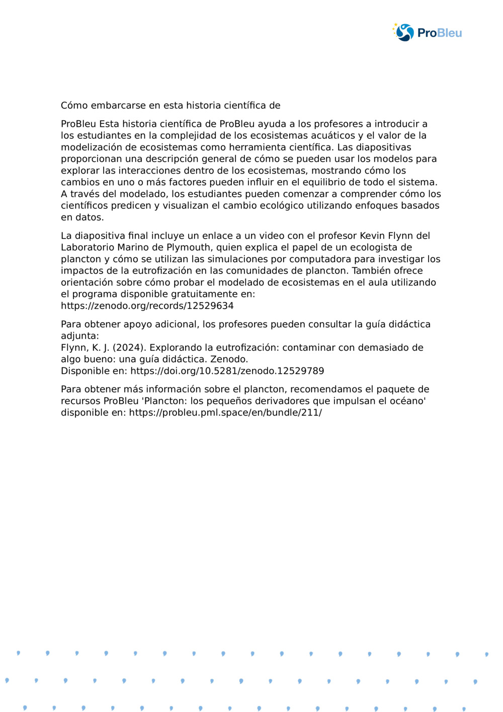 Notas para el maestro: Modelado de ecosistemas con una historia de plancton Ecologist_ProBleu ciencia