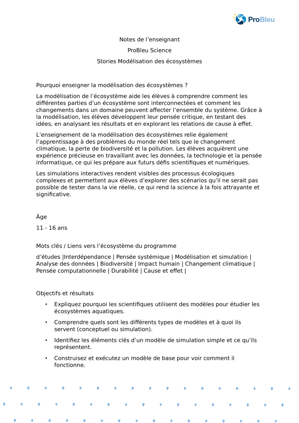Notes de l’enseignant : Modélisation de l’écosystème à l’aide d’une histoire scientifique Ecologist_ProBleu sur le plancton