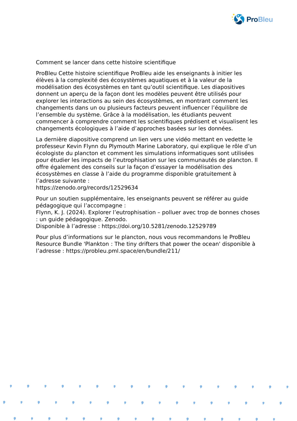 Notes de l’enseignant : Modélisation de l’écosystème à l’aide d’une histoire scientifique Ecologist_ProBleu sur le plancton