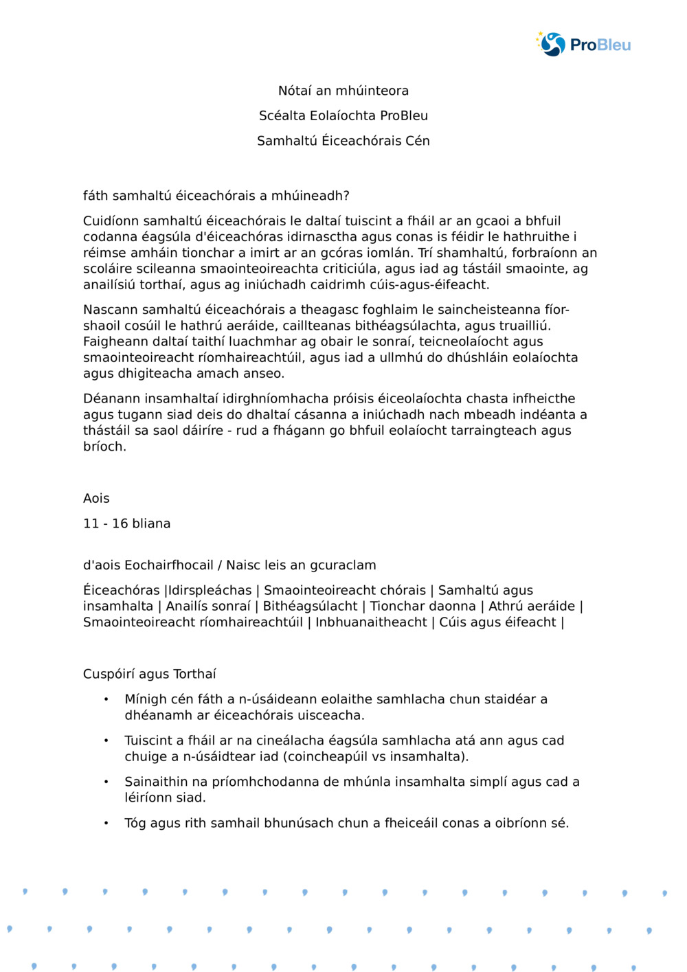 Nótaí an Mhúinteora: Samhaltú Éiceachórais le Planctón Ecologist_ProBleu Scéal Eolaíochta
