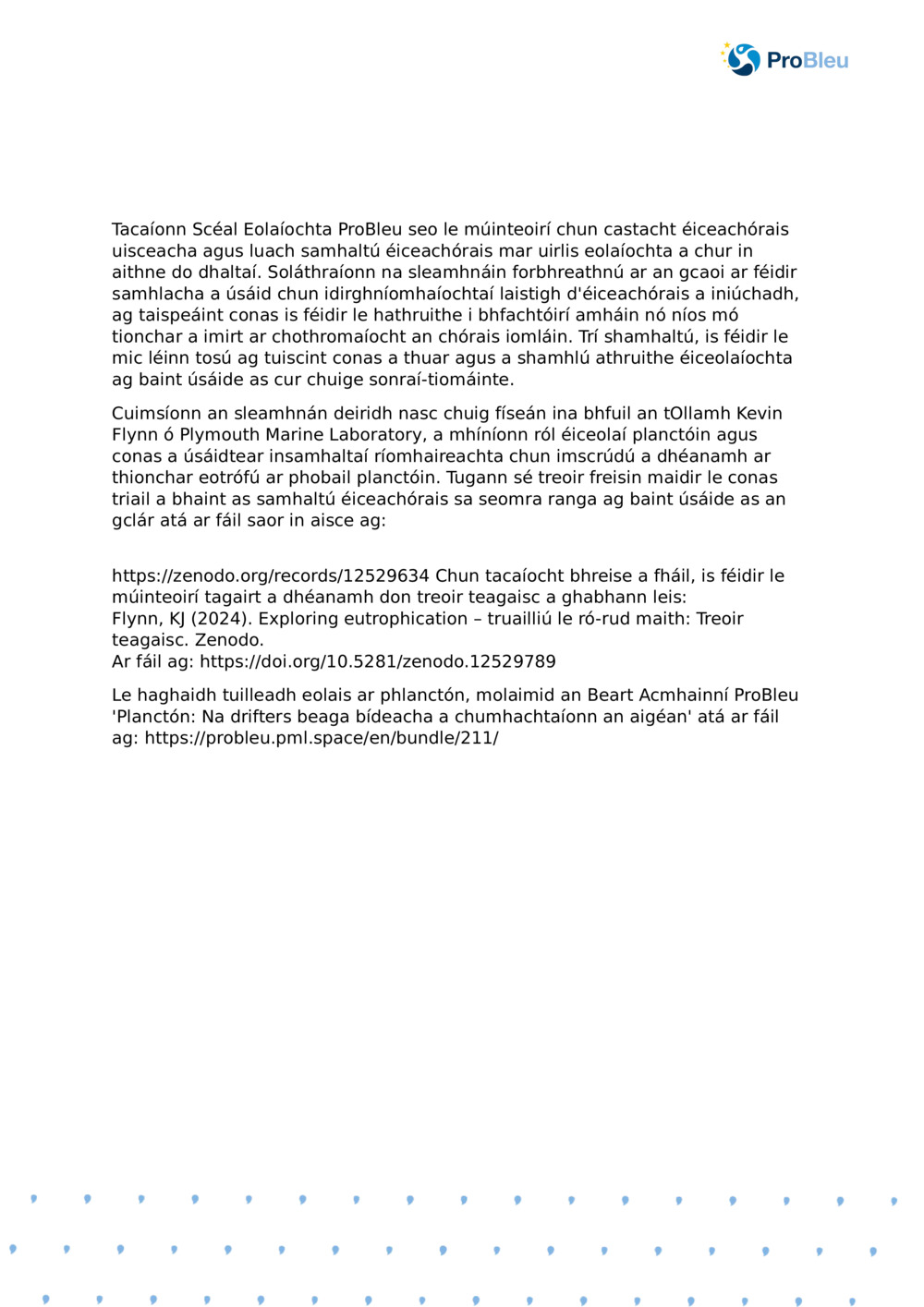 Nótaí an Mhúinteora: Samhaltú Éiceachórais le Planctón Ecologist_ProBleu Scéal Eolaíochta