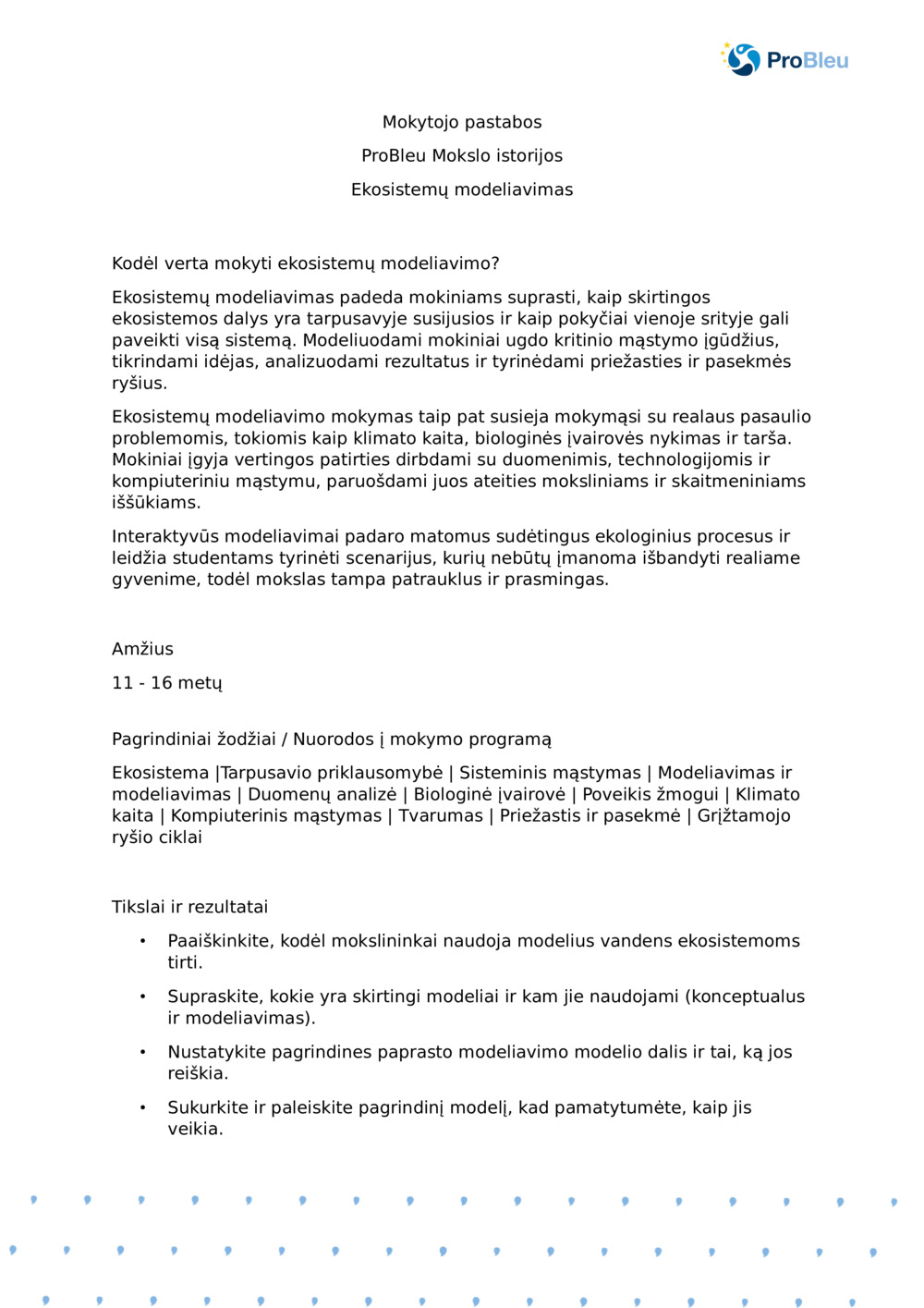Mokytojo pastabos: ekosistemų modeliavimas su planktono Ecologist_ProBleu mokslo istorija