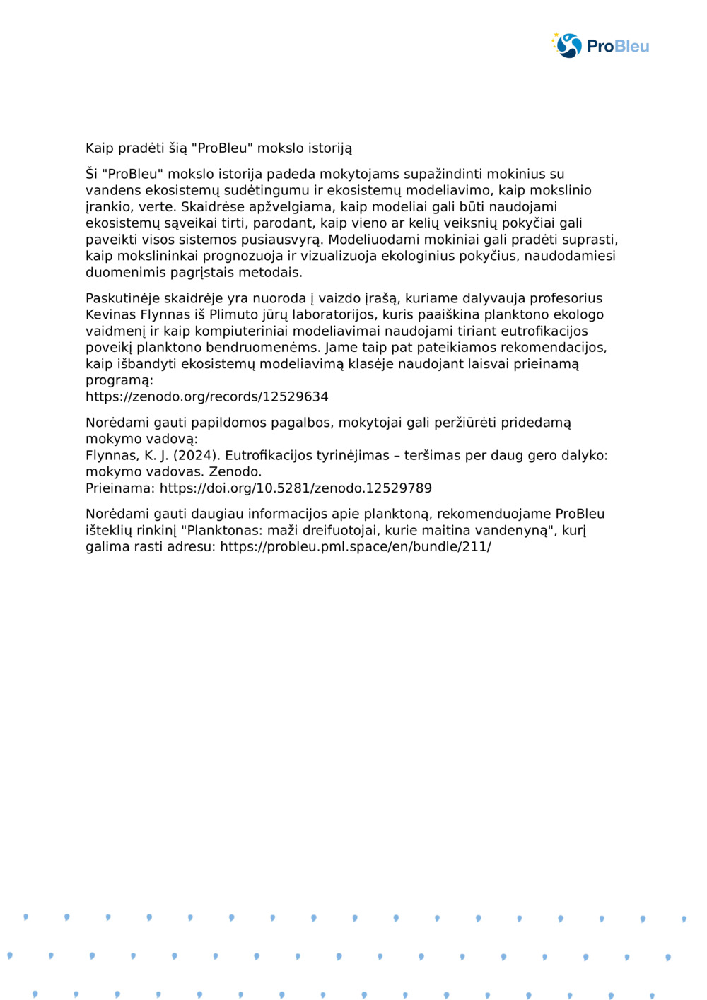 Mokytojo pastabos: ekosistemų modeliavimas su planktono Ecologist_ProBleu mokslo istorija