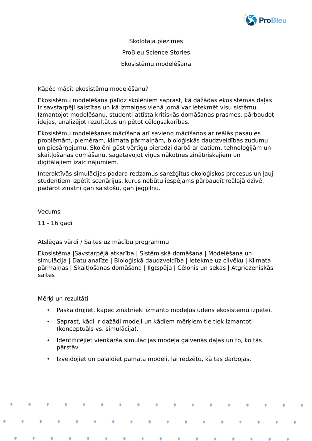 Skolotāja piezīmes: ekosistēmu modelēšana ar planktona Ecologist_ProBleu zinātnes stāstu