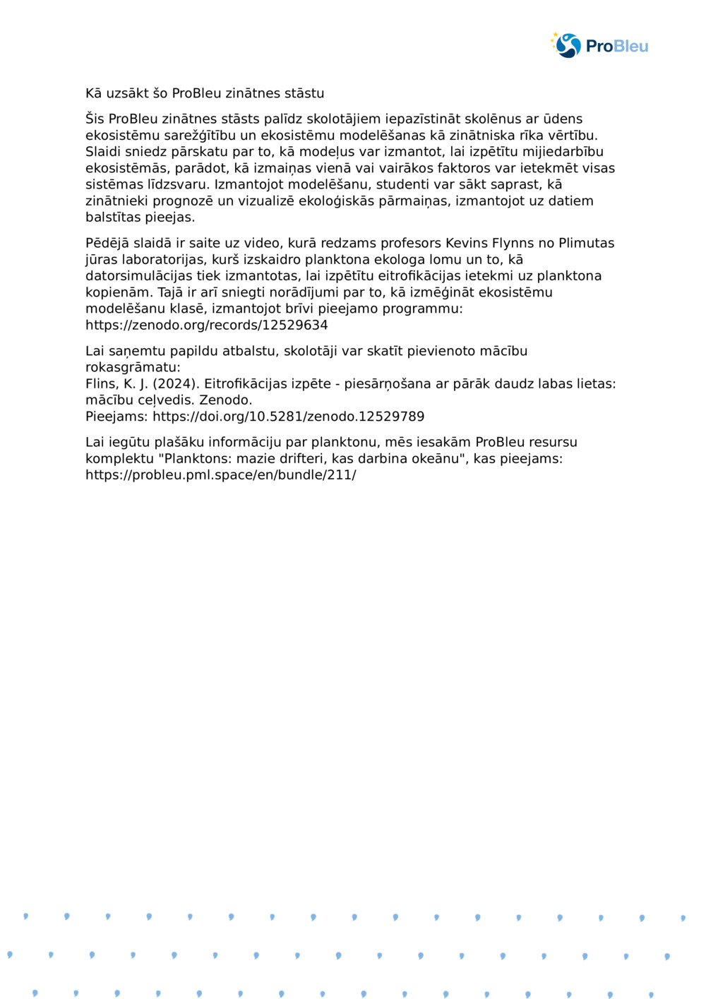 Skolotāja piezīmes: ekosistēmu modelēšana ar planktona Ecologist_ProBleu zinātnes stāstu