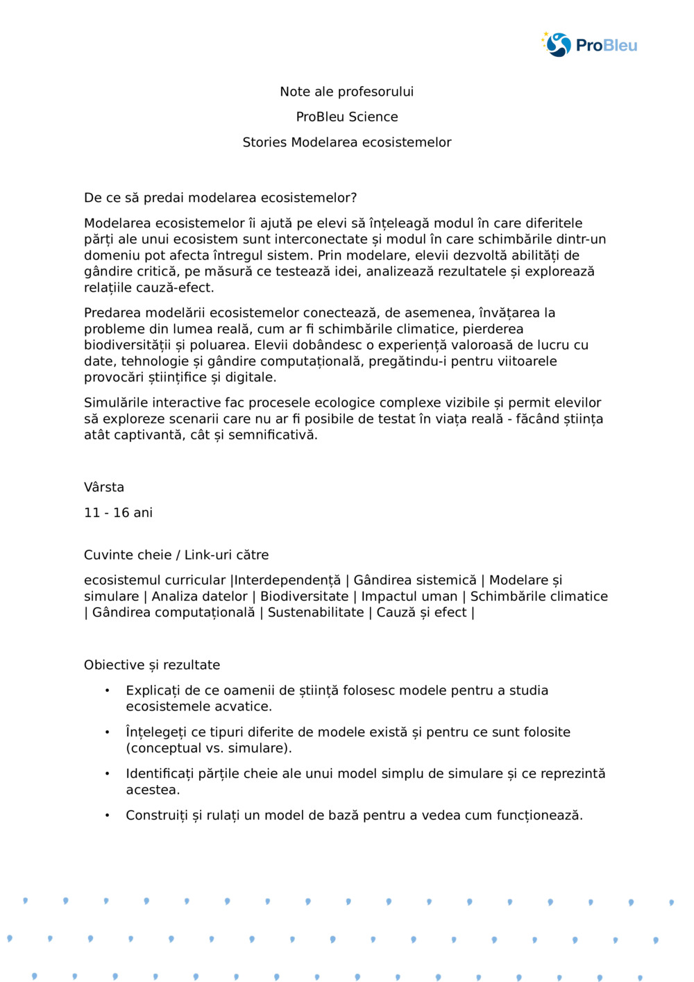 Note ale profesorului: Modelarea ecosistemului cu un plancton Ecologist_ProBleu știință