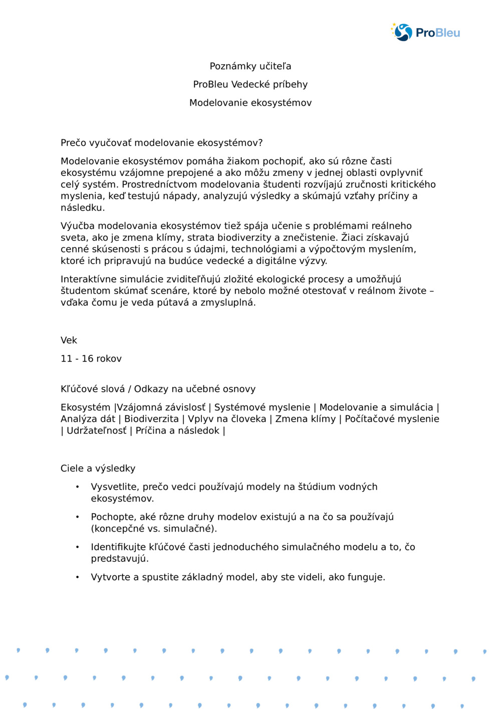 Poznámky učiteľa: Modelovanie ekosystémov s planktónom Ecologist_ProBleu vedecký príbeh